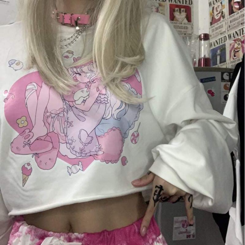 [Order] Áo Croptop Lolita tim hồng tay dài dễ thương