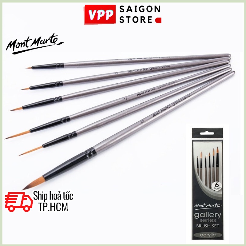 Bộ 6 Cọ Acrylic Mont Marte - Gallery Series Brush Set Acrylic 6pce - BMHS0008