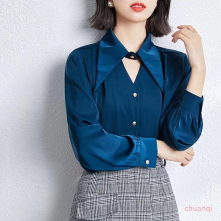 Áo Sơ Mi Nữ Tay Dài Cổ Chữ V Thời Trang Thanh Lịch