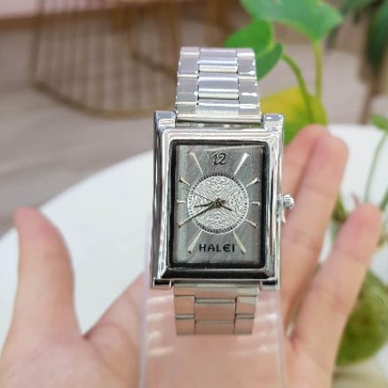 [FLASH SALE]Đồng hồ nữ HALEI dây thép- TẶNG 1 vòng tỳ hưu - dây trắng mặt đen