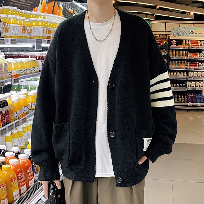 Áo khoác cardigan dáng rộng cổ chữ V phong cách mùa thu cho nam