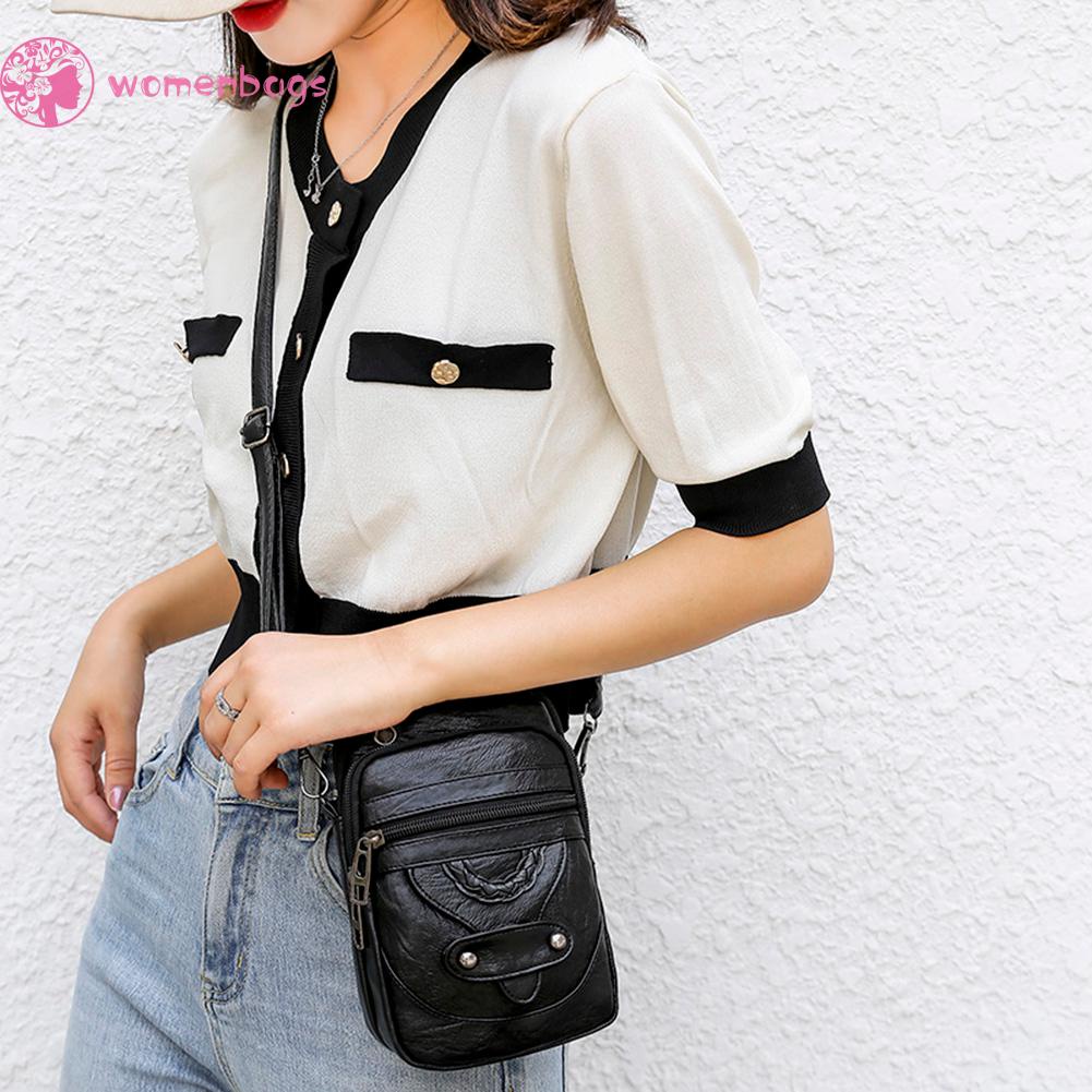 Túi đeo chéo nhỏ bằng da PU mềm màu trơn có khóa kéo thời trang dành cho nữ