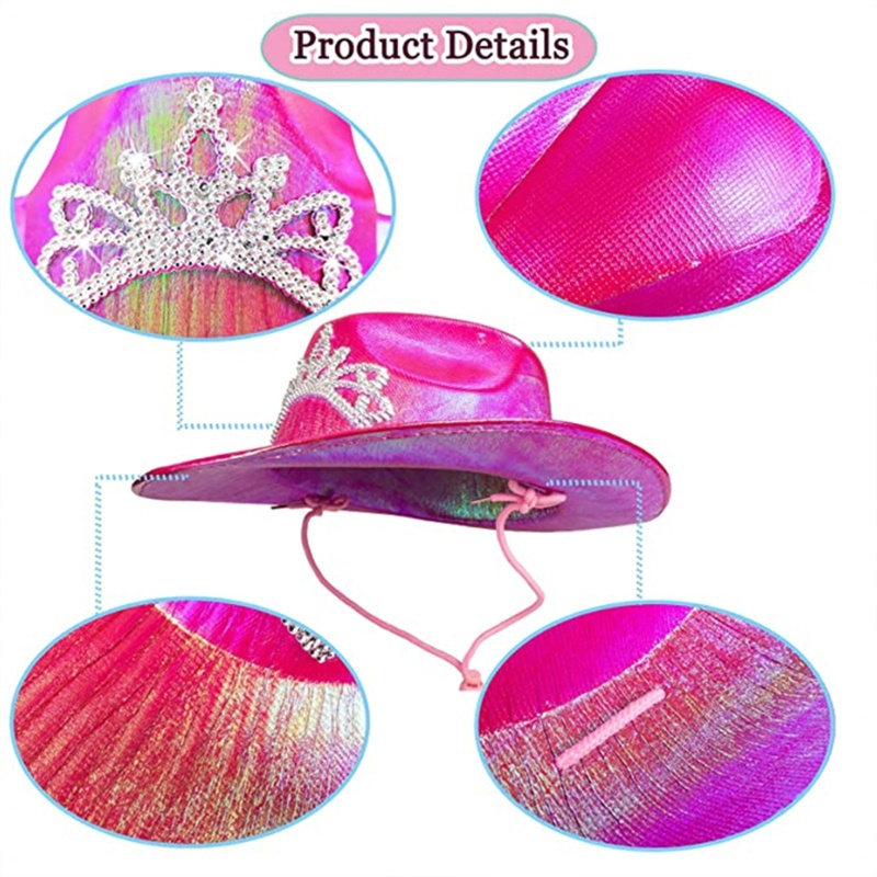 Mũ Cao Bồi Cao Bồi Có Dây Điều Chỉnh Được Màu Hồng Với Vương Miện Cao Bồi Dạ Quang Cho Trang Phục Par