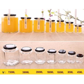 HŨ THUỶ TINH LỤC GIÁC 750ML ĐỰNG MẬT ONG, BỘT NGHỆ, BỘT TRÀ, HẠT NGŨ CỐC