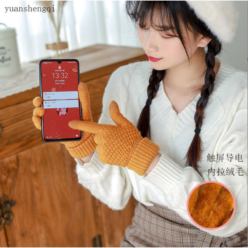 Găng tay len nữ lót lông - Cảm ứng điện thoại