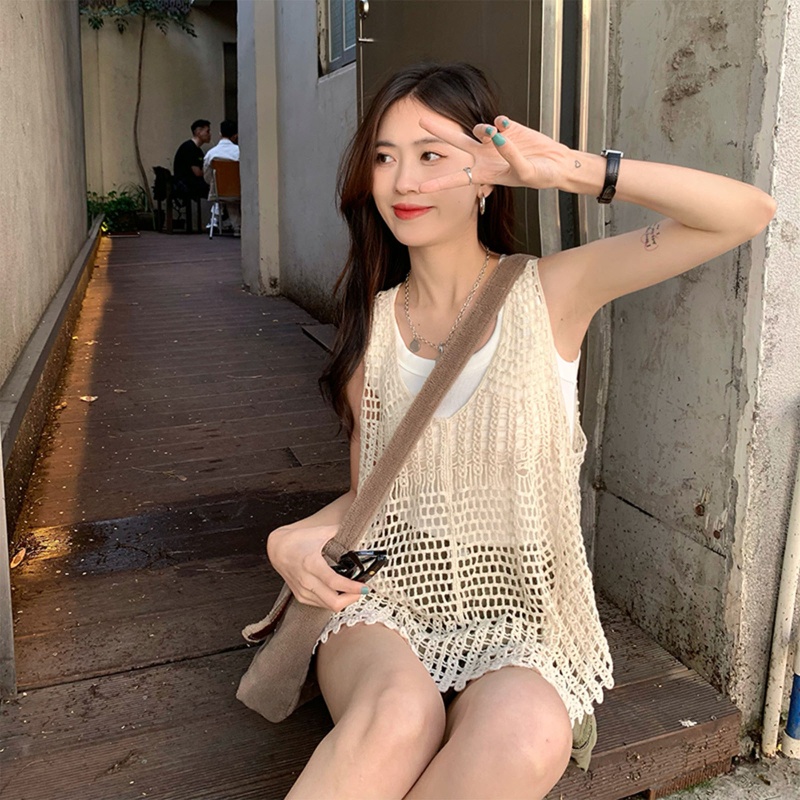 Áo Len Không Tay Cổ Chữ V Phong Cách Boho Thời Trang Cho Nữ