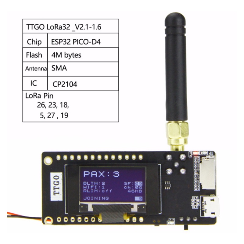 Mô Đun Wifi Không Dây Bluetooth 433Mhz 0.96 Inch SMA IP5306 TTGO LoRa32 V2.1 ESP32