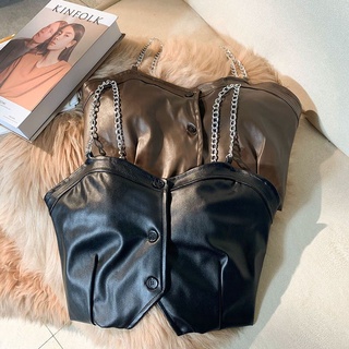 Áo yếm da phối dây xích cá tính cho nữ A2(sẵn nâu M)