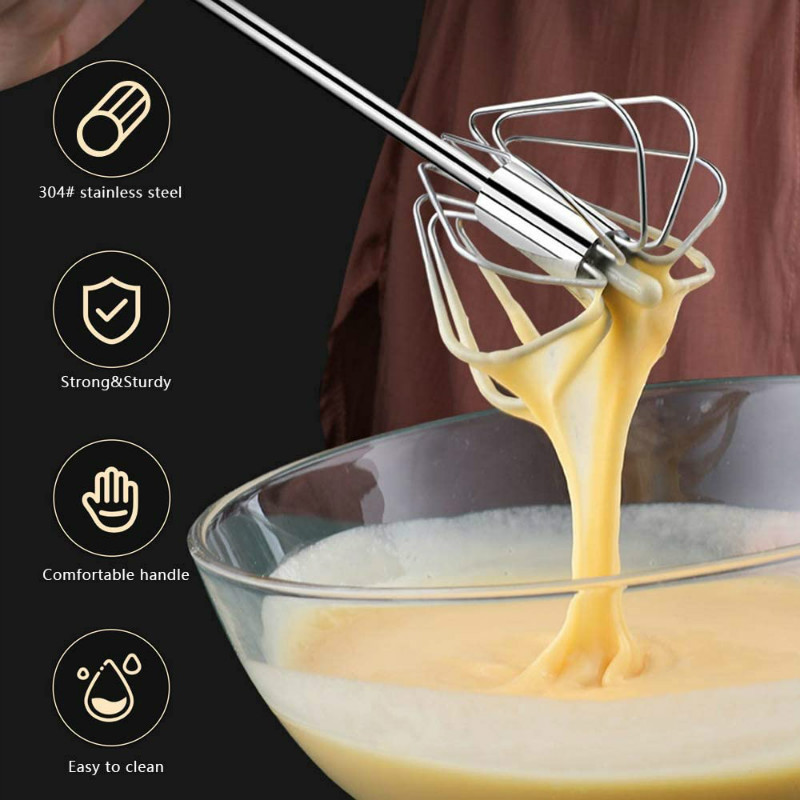 JOSMOMO Máy đánh trứng bán tự động bằng thép không gỉ 304 - Máy đánh trứng quay tay đẩy