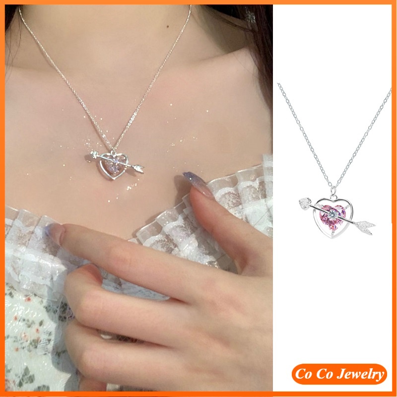 Co Khuyên Tai Chuỗi Xích Màu Hồng Họa Tiết Mũi Tên Tình Yêu Cupid Phong Cách Hàn Quốc Cho Nữ