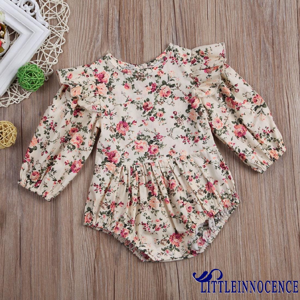 ❤XZQ-Newborn Baby Girls Long Sleeve Romper Bodysuit Outfits Kid Floral Clothes Top Shirt Dress