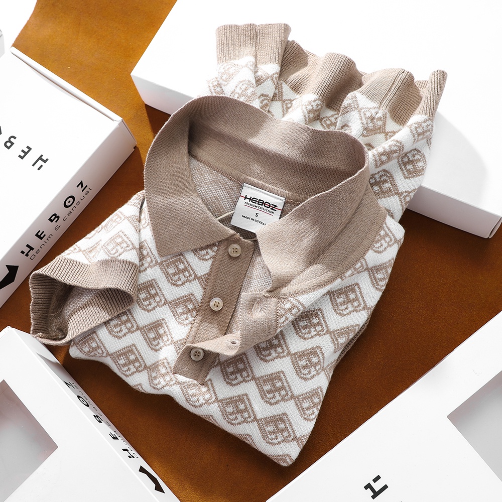 Áo thun nam cổ bẻ, polo HEBOZ chất vải dệt kim monogram cao cấp - CREAM - 00001237