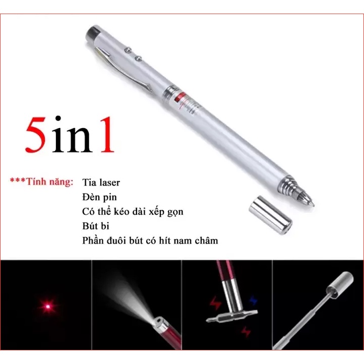 Bút chiếu Laser đỏ trợ giảng thuyết trình 4in1, bút Lazer chỉ bảng, slide powerpoint, bản đồ, bút Laze có đèn và anten