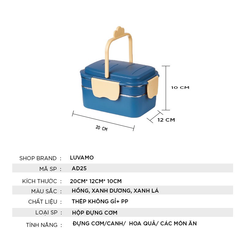 Hộp đựng cơm văn phòng 2 tầng 3 ngăn nhẹ nhàng chắc chắn an toàn cao cấp AD25[sale9] | BigBuy360 - bigbuy360.vn