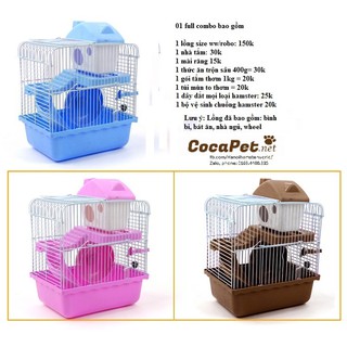 Combo 1: LỒNG 2 TẦNG MINI+ FULL DỤNG CỤ NUÔI CHUỘT HAMSTER (tặng bộ vệ sinh chuồng)