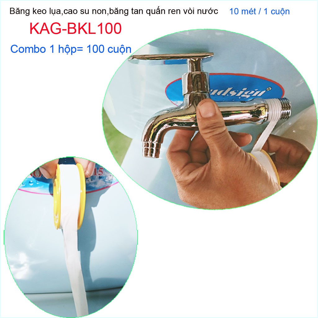 Combo100 hộp băng keo lụa 10m Classic, 100 cuộn cao su non 10 meters quấn ống nước KAG-BKL100