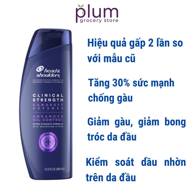 Dầu gội Head & Shoulders  Clinic Strength Dandruff Defense Advanced oil Control chuẩn Mỹ chai 400ml