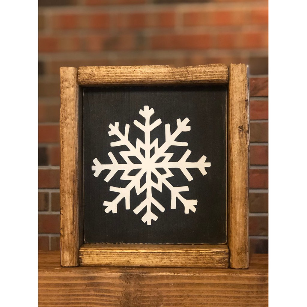 Tranh gỗ Handmade trang trí treo tường hình bông tuyết, decor Vinatge giáng sinh noel