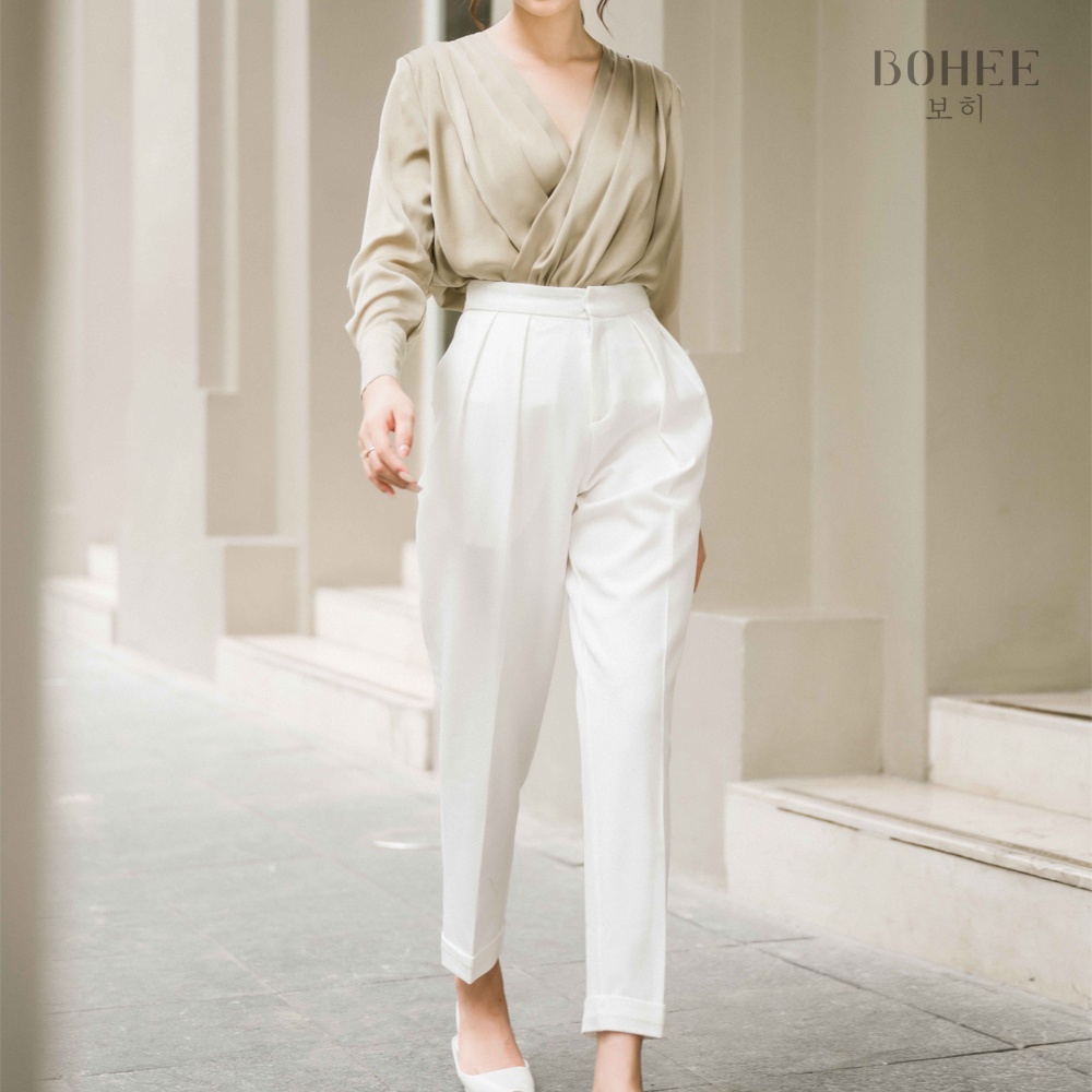 Quần baggy công sở nữ lưng cao gập gấu form chuẩn tôn dáng BOHEE Q41