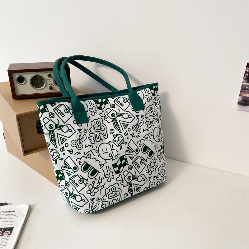Túi tote quai xách Hazin vải canvas đeo vai sức chứa lớn hoạ tiết hoa văn phong cách Harajuku Hàn Quốc dành cho nữ