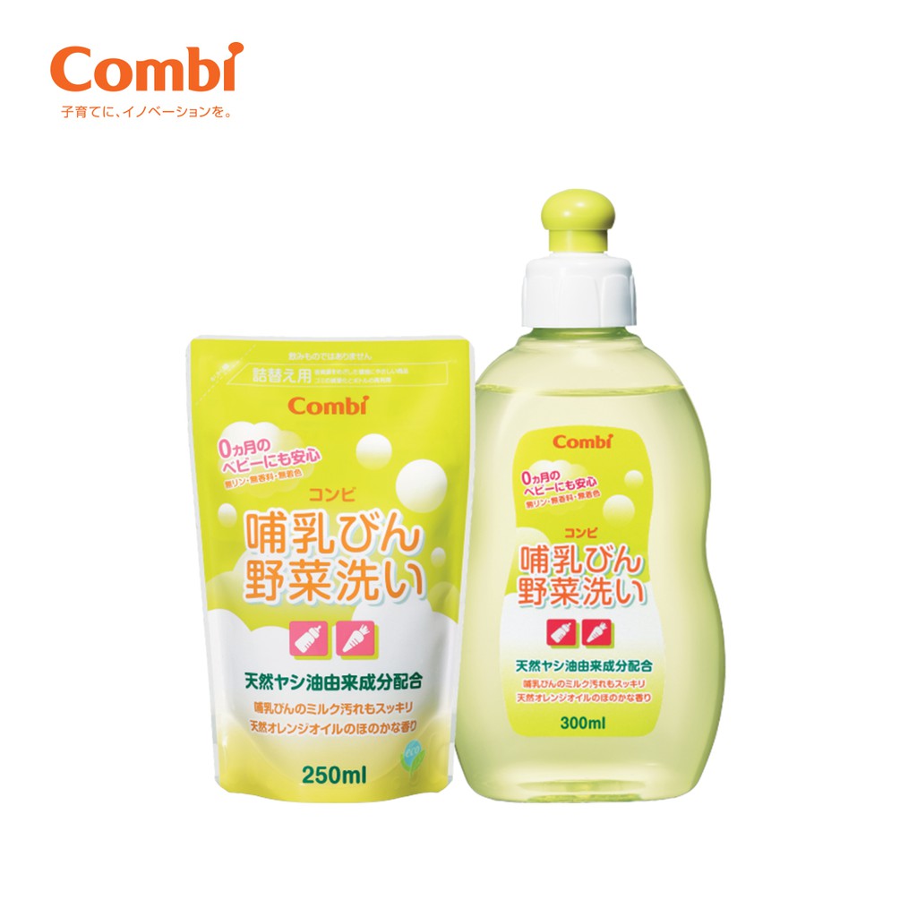 Combo 1 Chai dung dịch + 1 Túi dung dịch nước rửa bình sữa và rau củ quả từ dầu cọ Combi