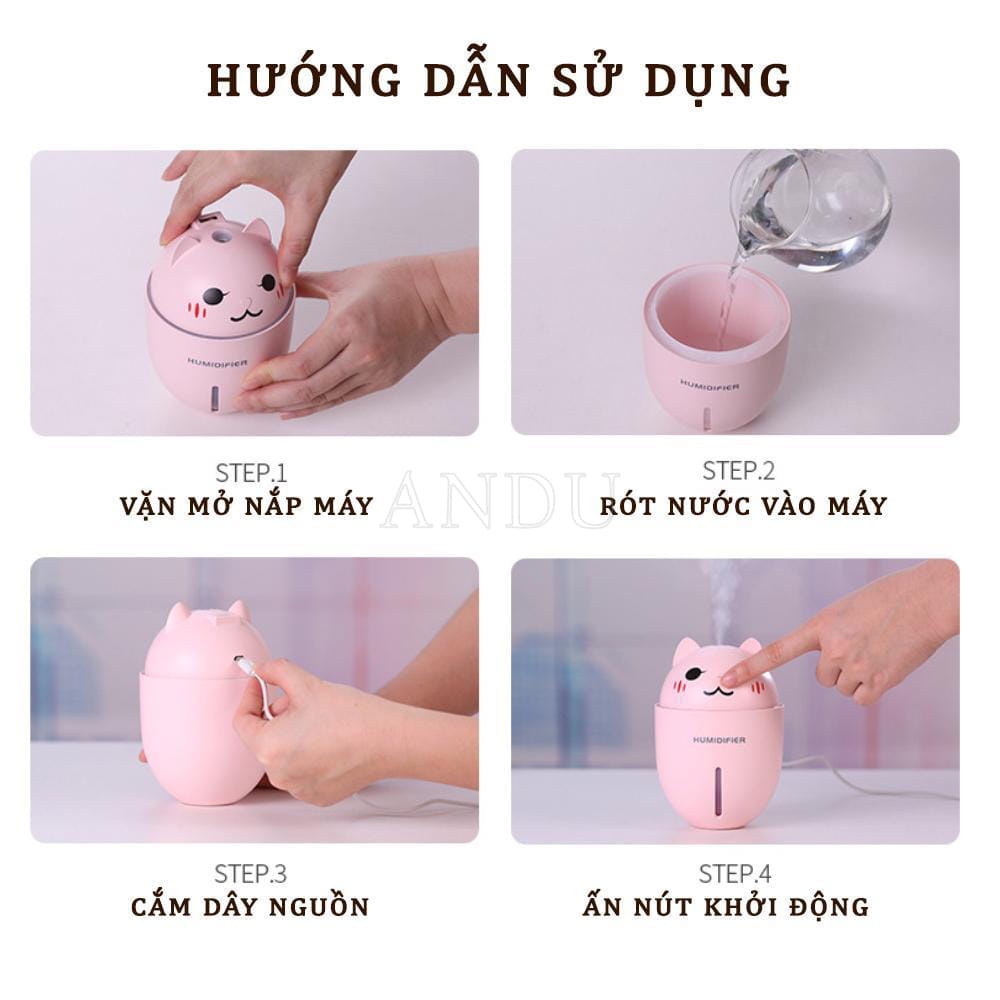 Máy Phun Sương Tạo Độ Ẩm 3 Tác Dụng, Máy khuếch Tán Tinh Dầu Hình Mèo