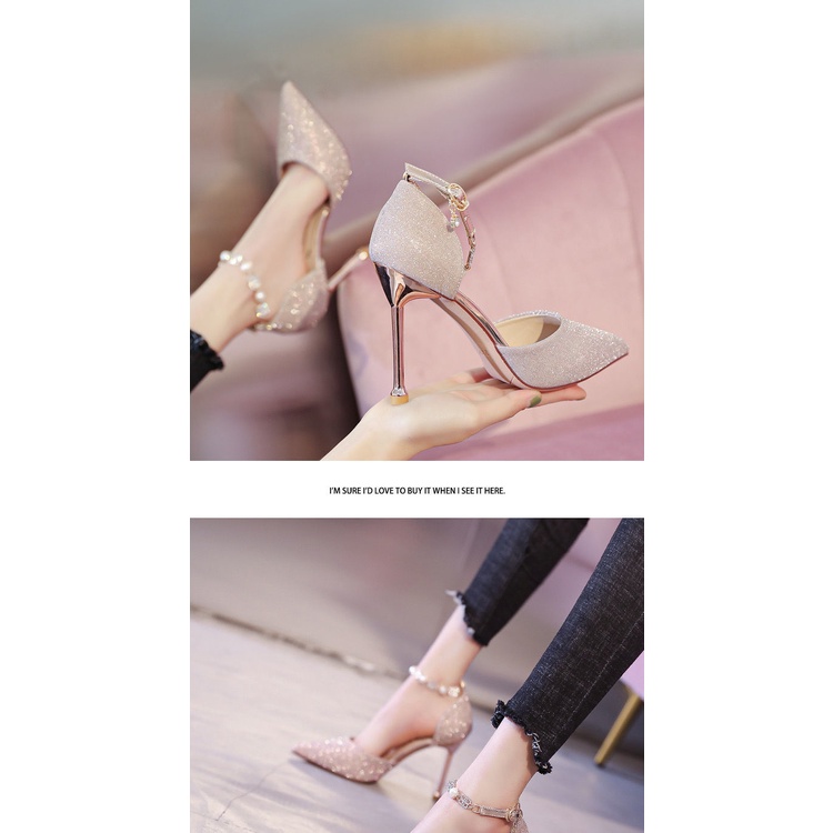 Giày Cao Gót Mũi Nhọn Cài Khóa Đính Đá Pha Lê Thời Trang Mùa Hè 2022 Cho Nữ