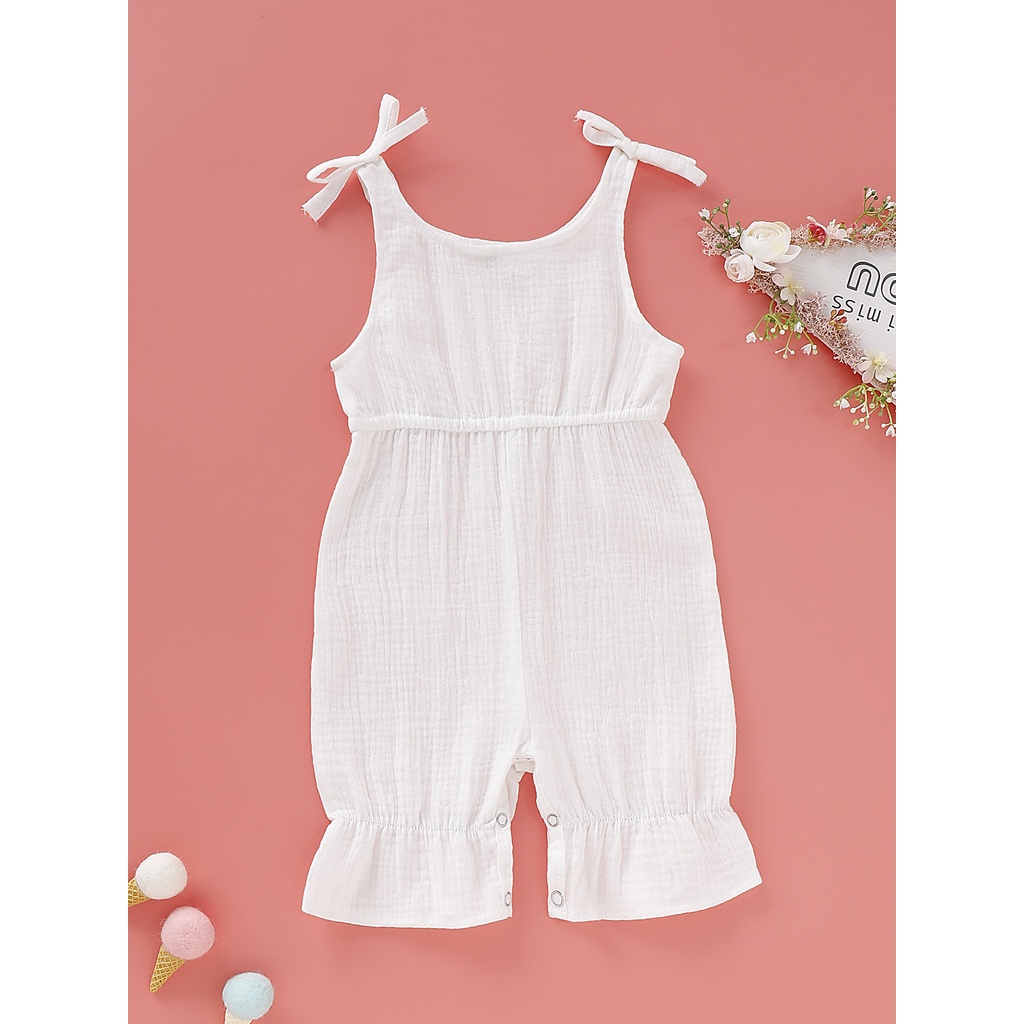 Mikrdoo Bộ Áo Liền Quần Vải Lanh Cotton Màu Trắng Dễ Thương Cho Bé Gái