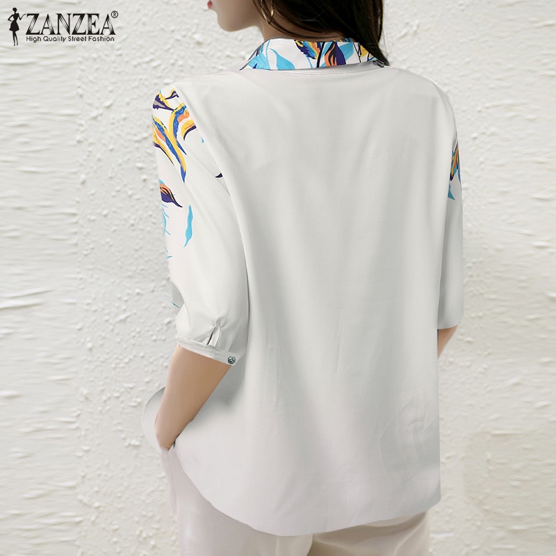 Áo sơ mi ZANZEA tay lửng cổ bẻ in họa tiết thanh lịch thời trang dành cho nữ