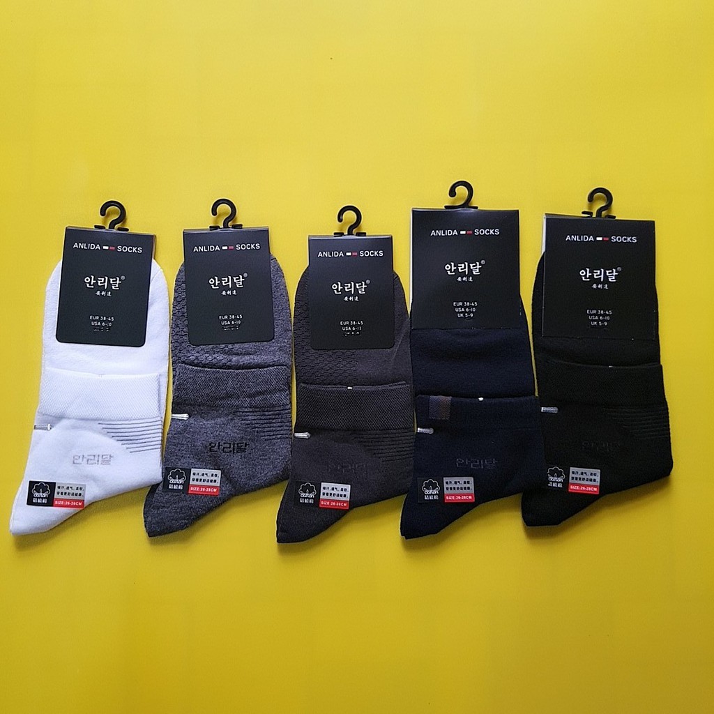 Vớ/tất nam cổ cao trơn cao cấp Hàn Quốc chất cotton siêu co giãn thấm hút mồ hôi chống hôi chân thoáng khí