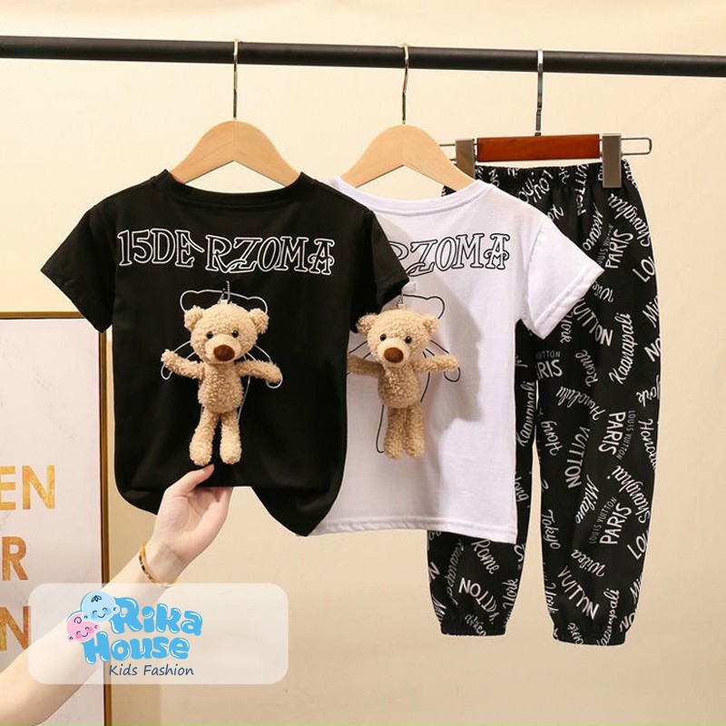 bộ thun kèm gấu bông xinh xắn cho bé gái