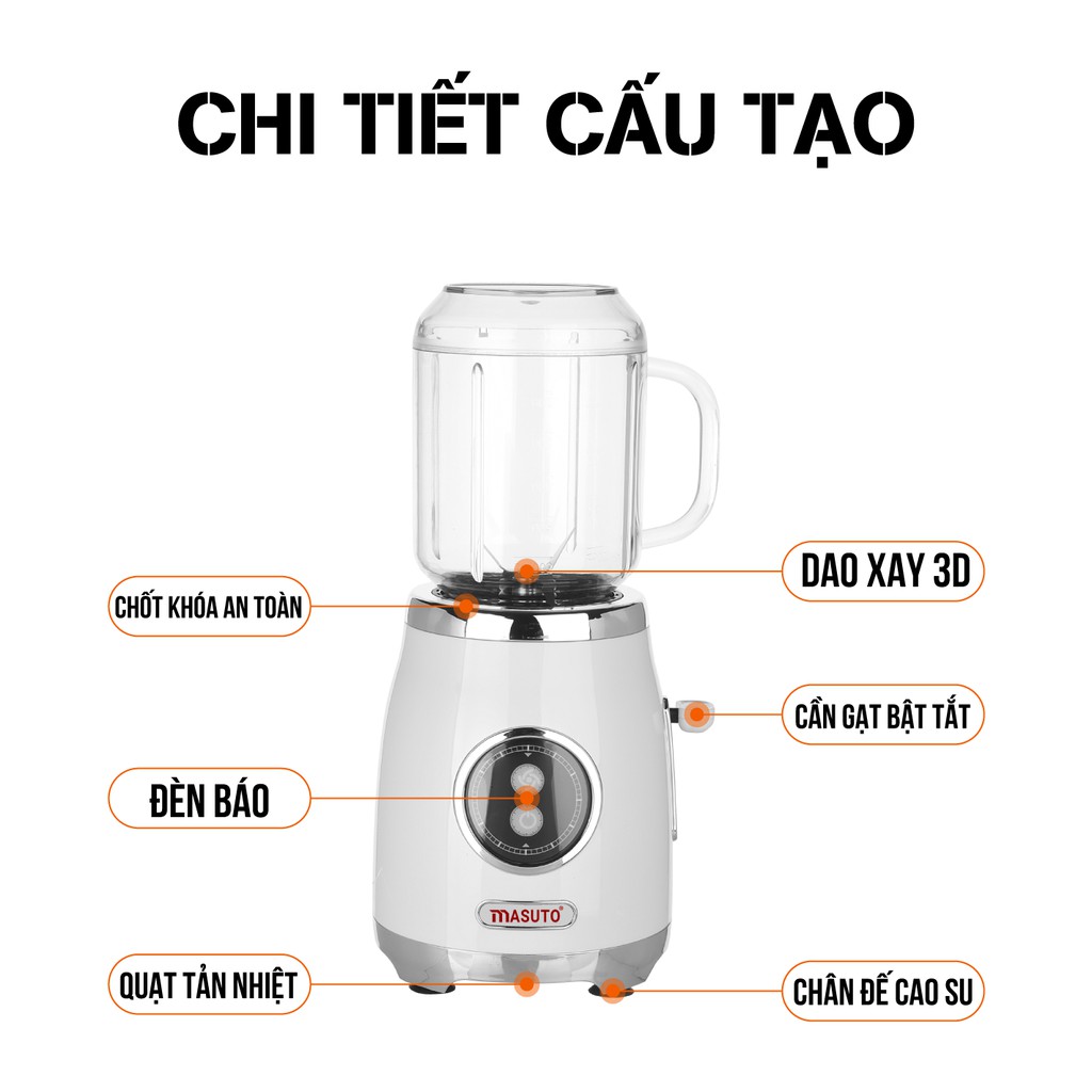 Máy xay sinh tố Chuyên Dụng Masuto Blender Công Nghệ Nhật Bản xay hạt, xay đá siêu nhuyễn mịn 10s MUA 1 TẶNG 1