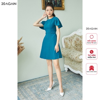 Đầm xòe vai vạt chồng cách điệu 20AGAIN, hàng thiết kế, đính cúc DEA1214