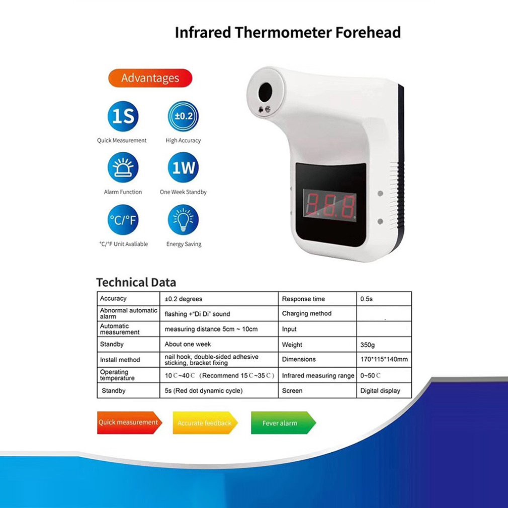 Nhiệt kế cảm biến hồng ngoại tự động báo dạng treo tường cố định k3