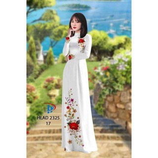 áo dài trắng hoạ tiết 3d cổ tròn