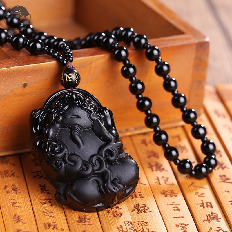 Vòng cổ mặt đá Obsidian may mắn chống trầy xước dành cho nam và nữ