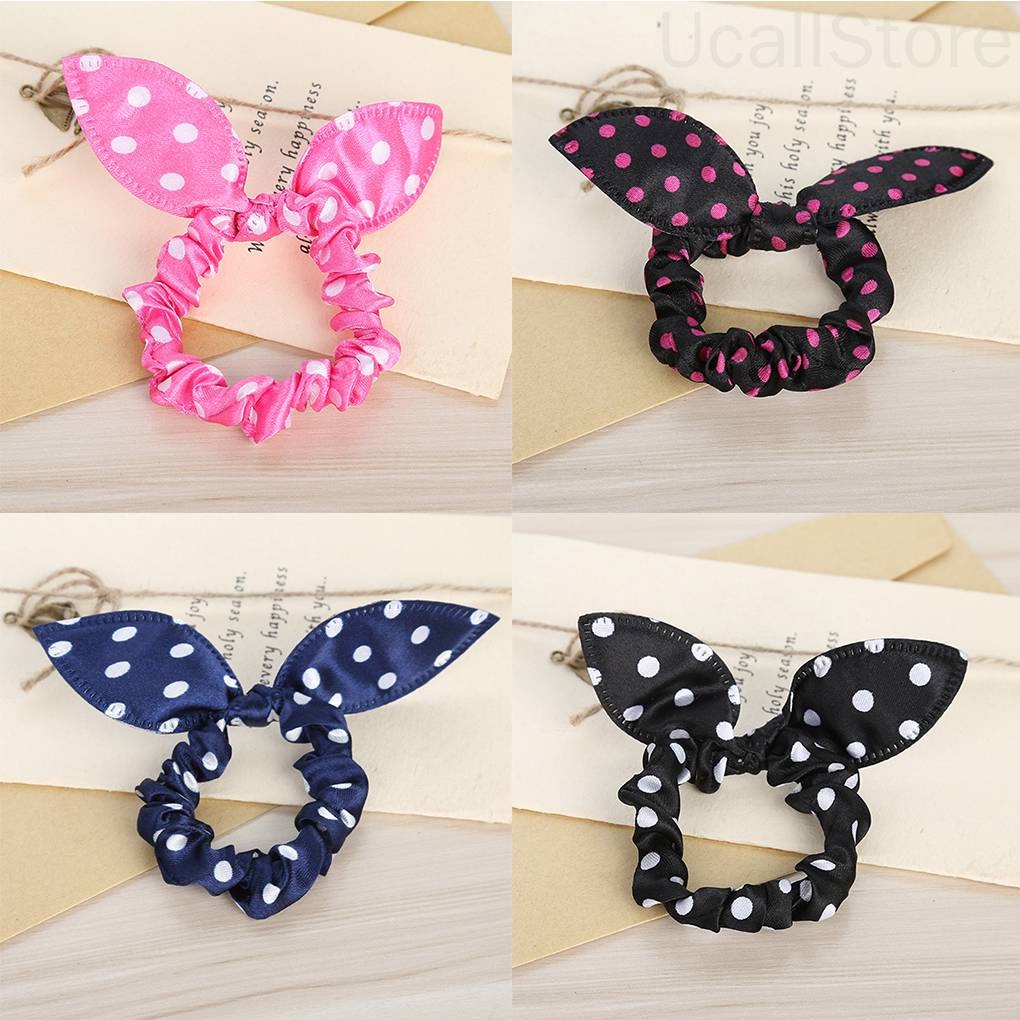 Dây Cột Tóc Tai Thỏ Co Giãn Họa Tiết Chấm Bi Nhiều Màu Sắc Cho Bé Gái 1 Tuổi