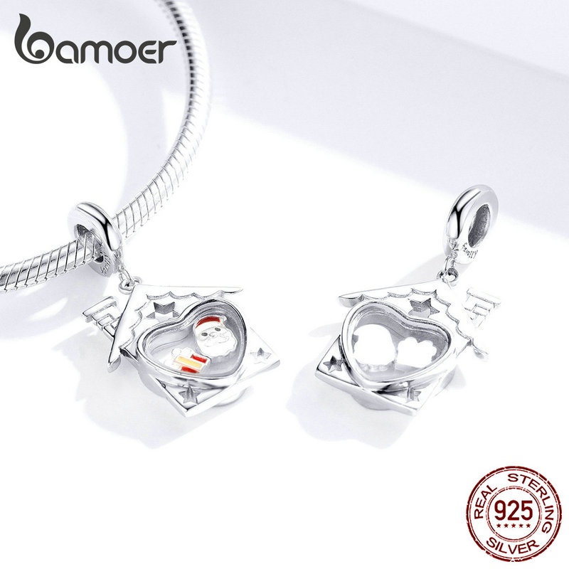 Hạt xỏ trang sức Bamoer hình cây giáng sinh có tuyết bằng bạc 925 dùng làm vòng tay nữ SCC1356