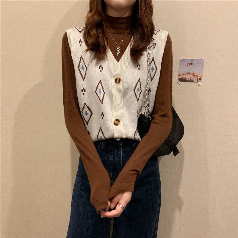 Xiaozhainv Áo Gile Không Tay Cổ Chữ V Dáng Rộng Phong Cách Hàn Quốc Cho Nữ