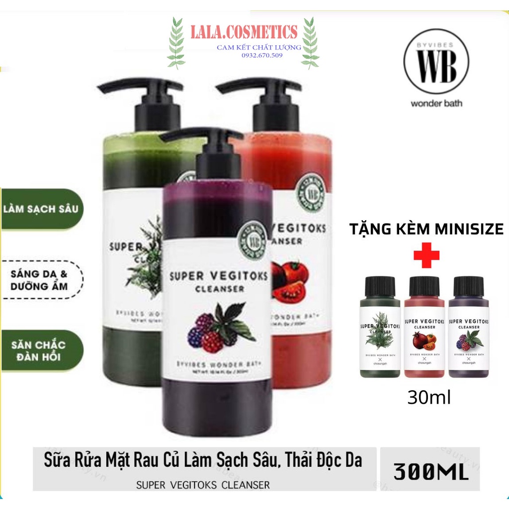 Sữa rửa mặt rau củ thải độc Super vegitoks cleanser Wonder bath Full size - 300 ml chính hãng Hàn Quốc