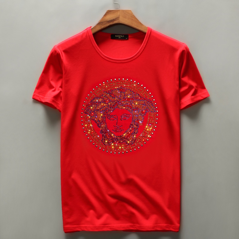 Áo Thun Cotton Lụa Lạnh Versace Tay Lỡ Đính Đá Phong Cách Đường Phố Thời Trang Mùa Hè Cho Nam