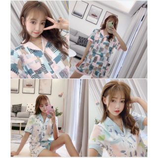 Set bộ mặc nhà dáng pizama lụa đùi