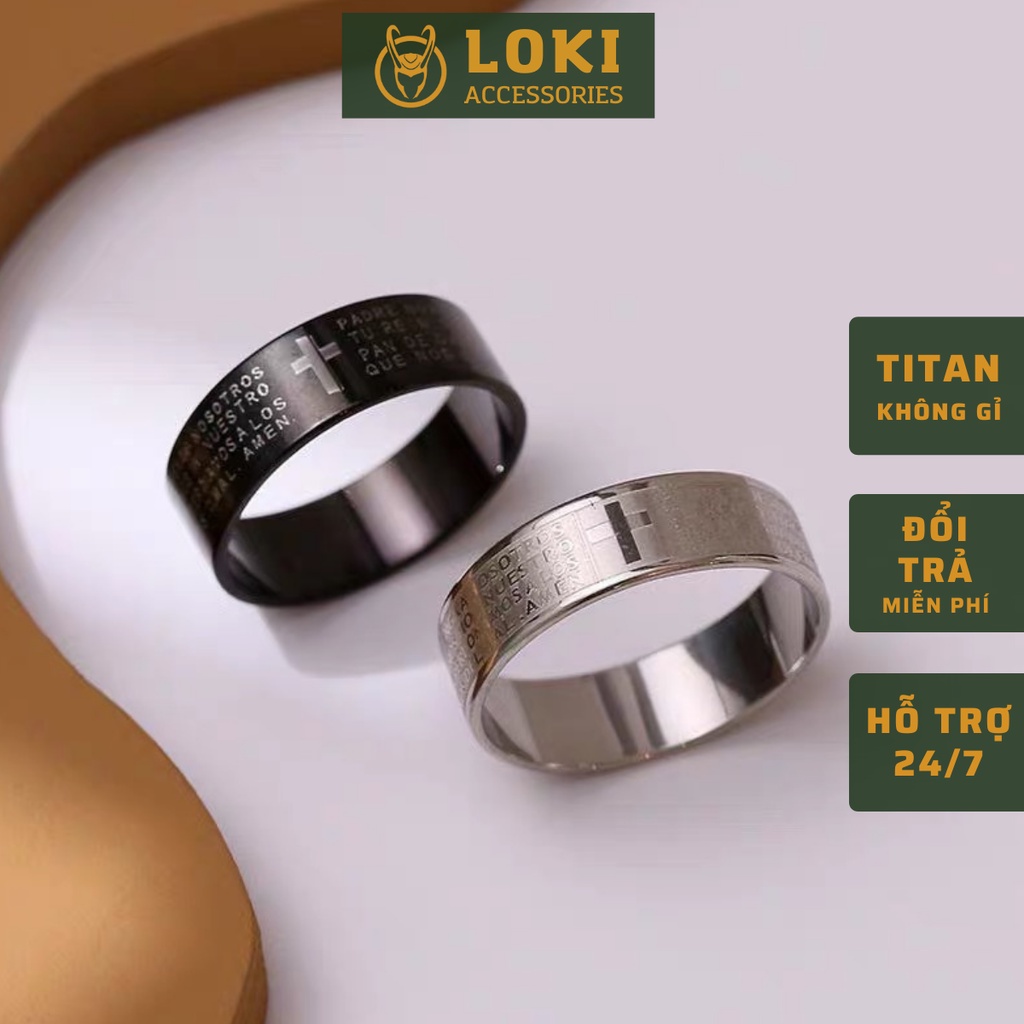 Nhẫn nam nữ tròn Loki Accessories màu bạc thời trang chất Titan đẹp đơn giản không gỉ - Nhẫn Cross