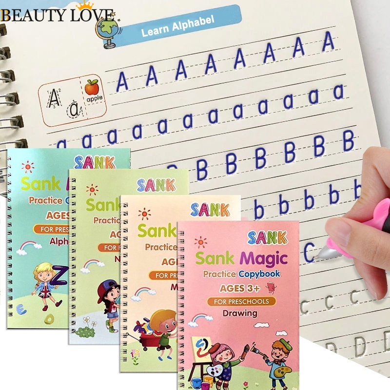 Bộ 4 Sách Tập + Sách Tập Viết + Sticker Dán Dành Cho Trẻ Em + Sách Tiếng Anh + Học Tập + Sách Thư Pháp