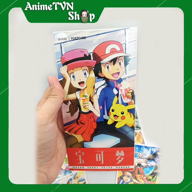 Hộp Postcard Bưu thiếp (Trọn bộ 340 Hình có Sticker) Anime/Manga Pokemon bửu bối thần kì