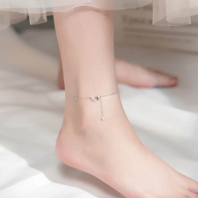 Lắc chân vòng chân 💋Freeship Hoàn xu nữ bạc s925 butterfly và viên pha lê rơi | BigBuy360 - bigbuy360.vn