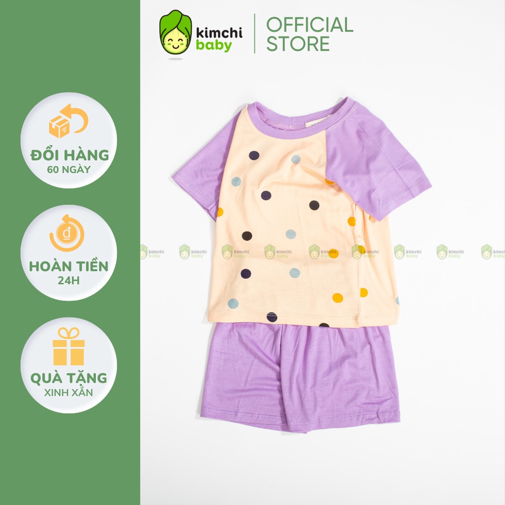 Đồ Bộ Bé Gái, Bé Trai Minky Mom Vải Thun Lạnh Chấm Bi Giáp Lăng, Bộ Cộc Tay Mặc Nhà Cho Bé MKM2223