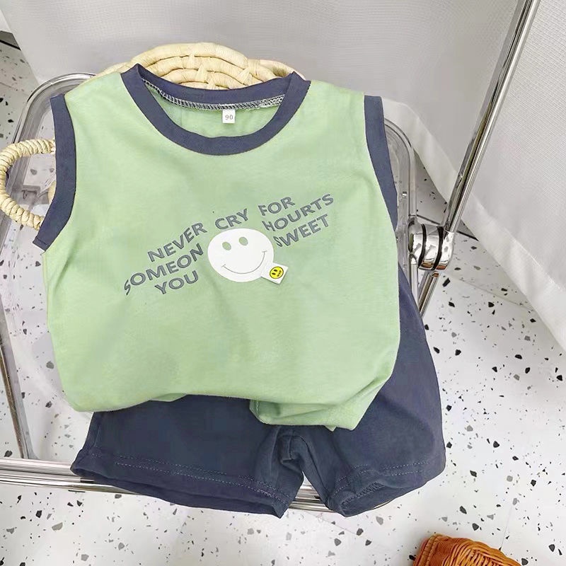 Bộ đồ 2 mảnh gồm áo thun tay ngắn và quần đùi 100% cotton thời trang mùa hè phong cách Hàn Quốc dành cho trẻ em