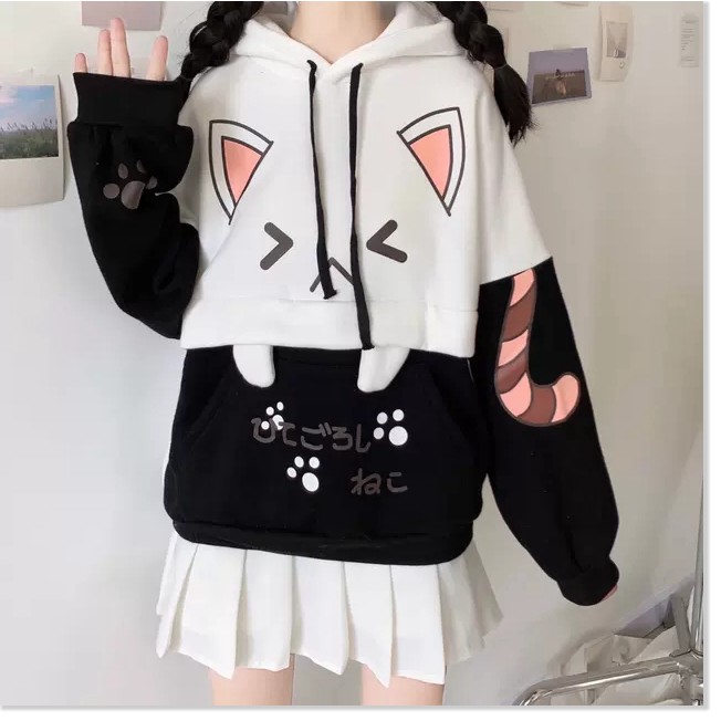 ÁO HOODIE NỮ PHỐI HỌA TIẾT MÈO CUTE | BigBuy360 - bigbuy360.vn