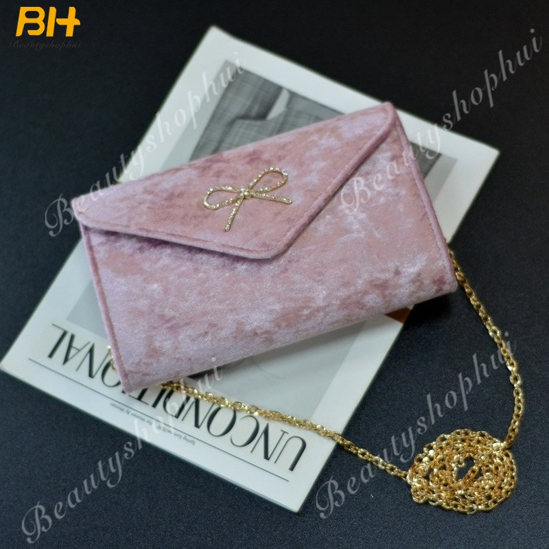 Ví Nhung Cầm Tay Đính Nơ Thời Trang Cho Nữ